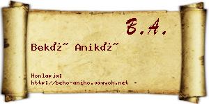 Bekő Anikó névjegykártya
